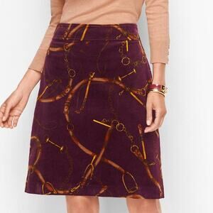 Talbots Petite Corduroy A-Line Skirt Equestrian Print NWT 10P Horse Bit Bridle